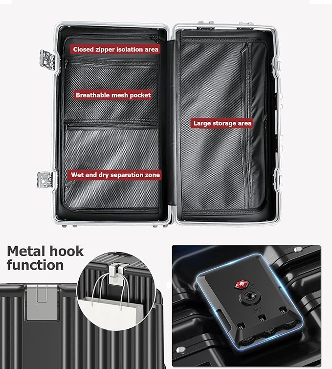 feilario 29in Super Large Captain Aluminum Frame Hardside Spinner Wheels Luggage, Removable Wheels Zipperless Checked Suitcase with Cup Holder/Phone Holder