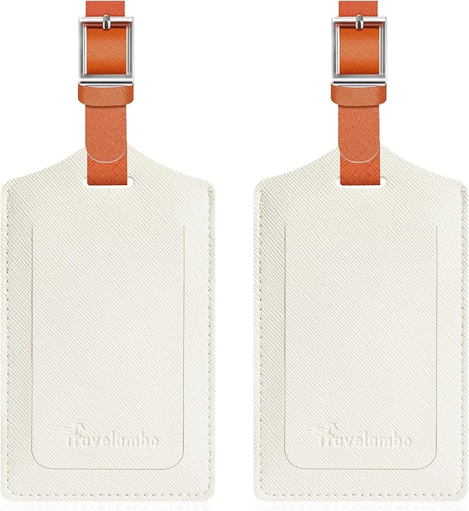 Travelambo Luggage Tags for Suitcases Faux Leather Privacy Protection 2 Pack Bag Tags Travel Accessories Essential, Cross White