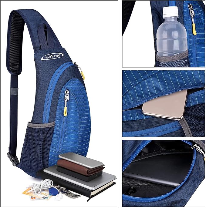 G4Free Sling Bag for Men Women, Small Crossbody Backpack Lightweight Chest Shoulder Bags for Travel, Outdoor and Sports (Blue)