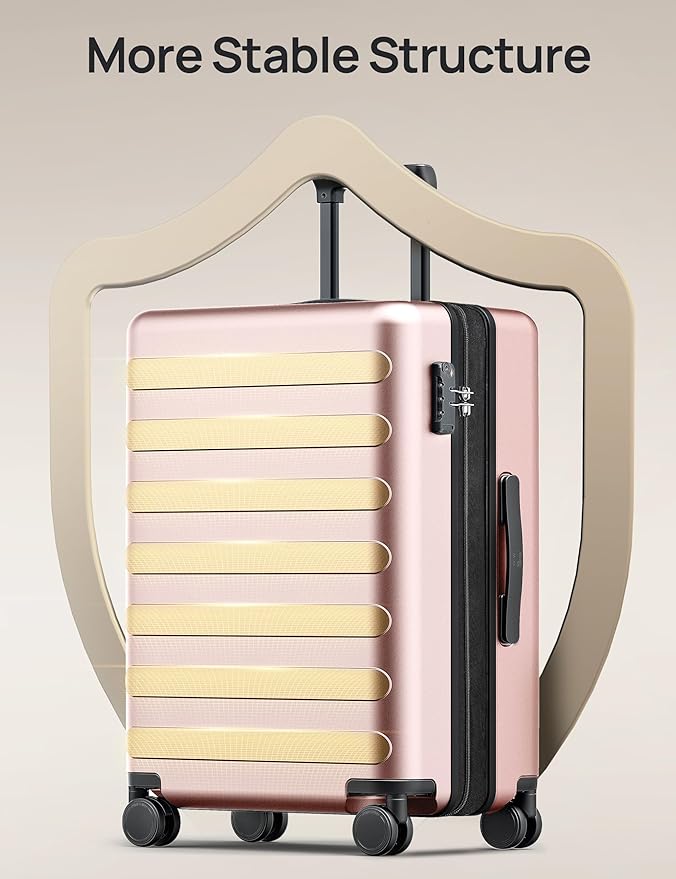 Carry on Luggage 22 X 14 X 9 Airline Approved, 20 Inch Luggage for 3-5 Days Travel, Double Spinner Wheels, 100% Hardshell PC, TSA Lock (00-Pink (Expandable), Checked 28-Inch)