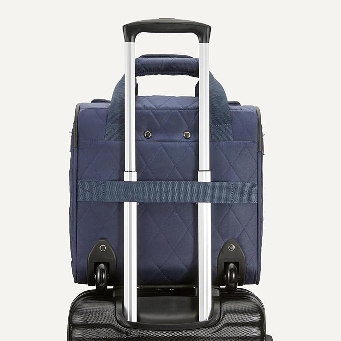 Amazon Basics Underseat Carry On Luggage with Wheels - 14" Rolling Travel Bag, Navy Quilted