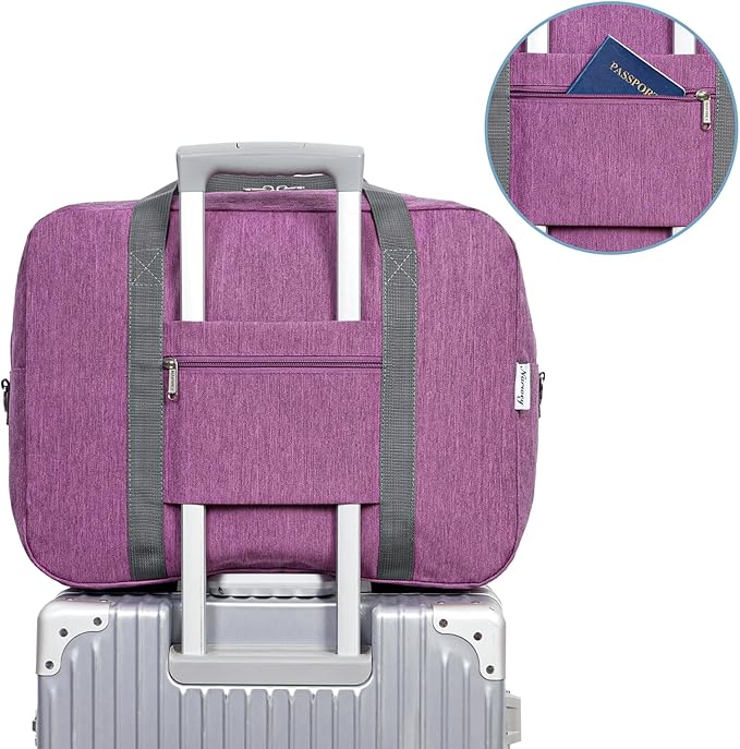 For Spirit Airlines Personal Item Bag 18x14x8 Foldable Travel Duffel Bag Tote Duffle Carry on Luggage for Women and Men 30L (Dark Purple)