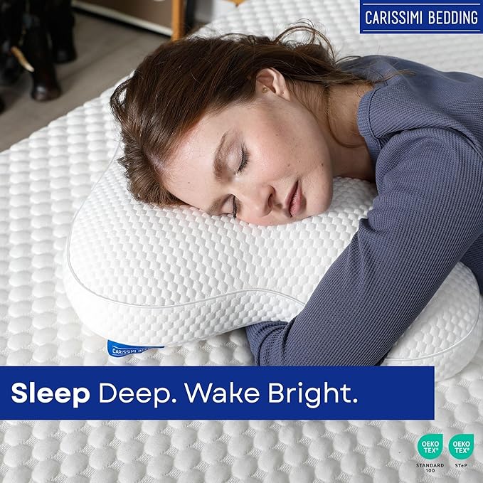 Dreamers Memory Foam Pillow with Bag – Cervical Neck Pillow for Side and Back Sleepers – Contoured Ergonomic Design for Shoulder and Neck Support