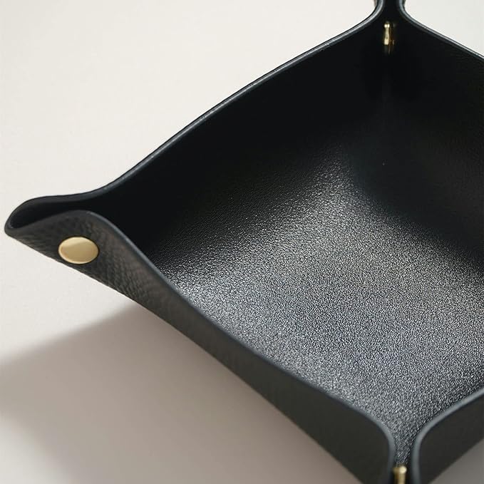 OLETHA Small Foldable Valet Tray - Aesthetic Desk Organizer for Home, Office & Travel - Portable Catch All Bowl for Keys, Jewelry & Essentials - Black