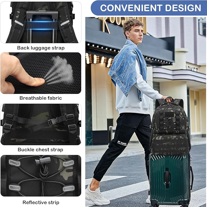 Laptop Lunch Backpack for Men - 40L Large Capacity Work Backpack with Lunch Compartment and USB Post, RFID Insulated Cooler Backpack for Work, Travel, Picnic, Dark Camo