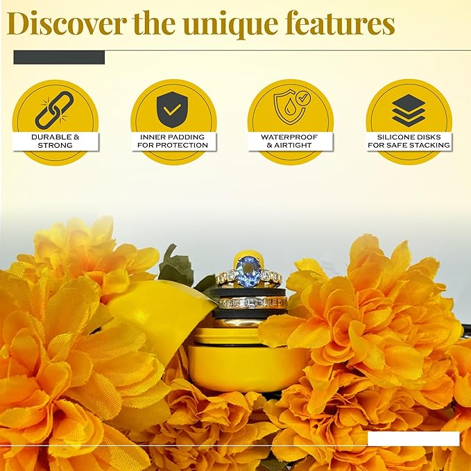 RING THING - Ring Holder Keychain, Jewelry Organizer and Storage, Portable Waterproof Ring Holder, Pill Box Keychain Container, Gym Accessory, and Travel Ring Case (Daisy Yellow)