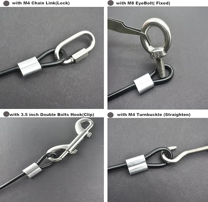 5 Pcs 4mm Wire 36 inch Vinyl Coated Stainless Steel Cable with Loops Short Wire Rope Lanyard Lock Security Chain Link for Outdoor Gates, Black(4mm x 36inch)