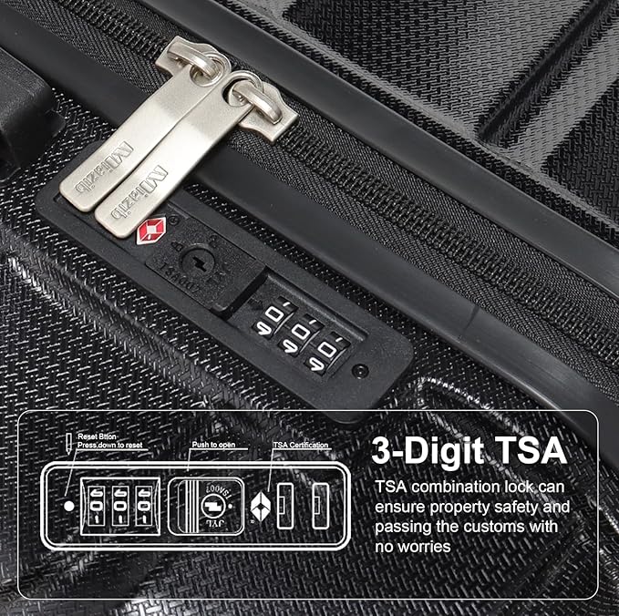 Hardshell Luggage Sets 3 Piece ABS+PC Travel Suitcase Hard Sided Luggage with Spinner Wheels Checked Luggage Durable Lightweight Hard Case Luggage (Black)