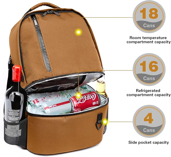 TUGUAN Insulated Cooler Backpack 38 Cans Double Deck Leakproof Lightweight Soft Lunch Backpack Small Cooler Bag Beach Picnic