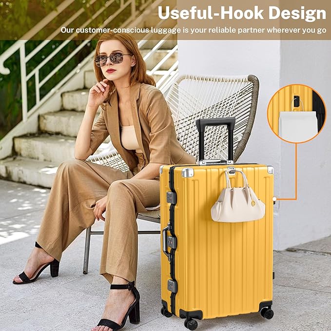 Krute Luggage 28 Inch Aluminum Frame Luggages TSA Lock No Zipper Checked Suitcase with Spinner Wheels Hard Shell Lightweight PC+ABS Large Suit Case