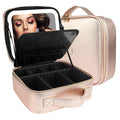 MOMIRA Travel Cosmetic Train Case with Lighted Mirror 3 Color Scenarios Cosmetic Bag Organizer with Adjustable Dividers Makeup Storage for Women, Makeup Accessories & Tools Case Champagne