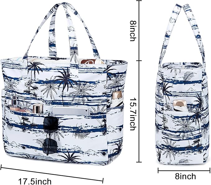 LEDAOU Large Beach Tote Bag Women Waterproof Sandproof Zipper Beach Tote Bag for Pool Gym Grocery Travel with Wet Pocket