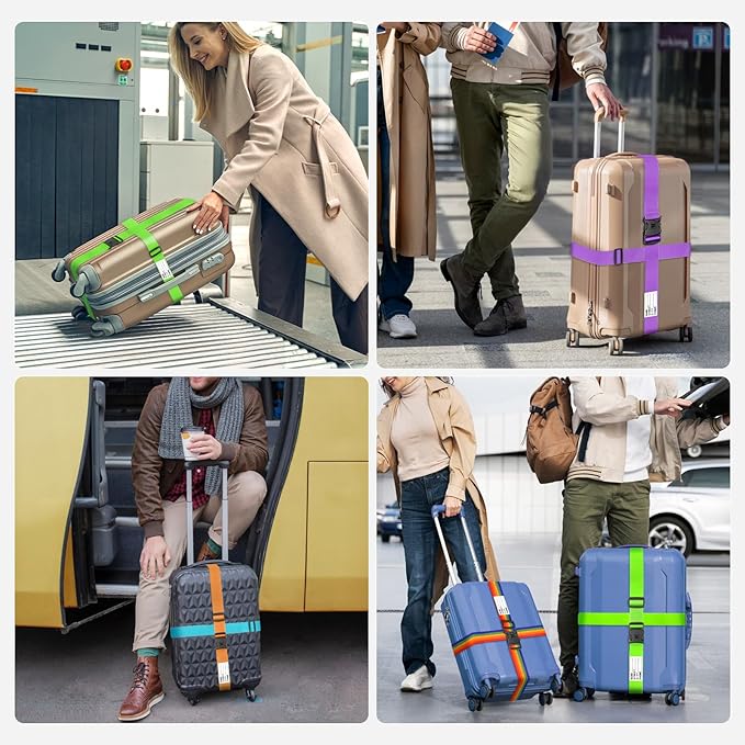 BILIONE Luggage Straps 88 inch Adjustable Suitcase Belt, Lockable Against Accidental Opening, Easy to Identify Travel Accessories, Add a Bag Connector(Rainbow Rainbow, 2)