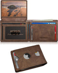 Airtag Wallet for Men,with Cash Pocket 2 ID Window 13 Cards,Slim Leather Wallet Front Pocket Card Holder RFID Blocking with Gift Box