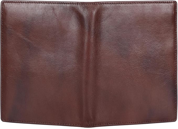 Polare Full Grain Leather Passport Holder RFID Blocking Travel Bifold Wallet Passport Holders 2 Passports (Coffee)