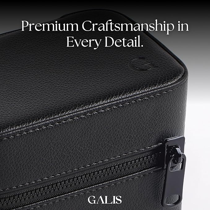 Galis Luxury Watch Case for Men High End Portable 2-Slot Watch Holder and Watch Case for Travel, Premium Watch Box for Men, Jewelry Storage Organizer, Gift for Him, Fathers, Husband (Black & Orange)