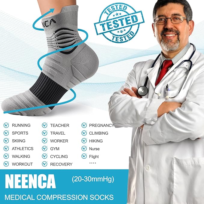 NEENCA Medical Compression Socks for Women & Men Circulation, Ankle Compression Stockings for Pain Relief, Plantar Fasciitis, Swelling, Neuropathy, Runner, Nurses, Travel, Pregnancy, Flying,20-30 mmHg