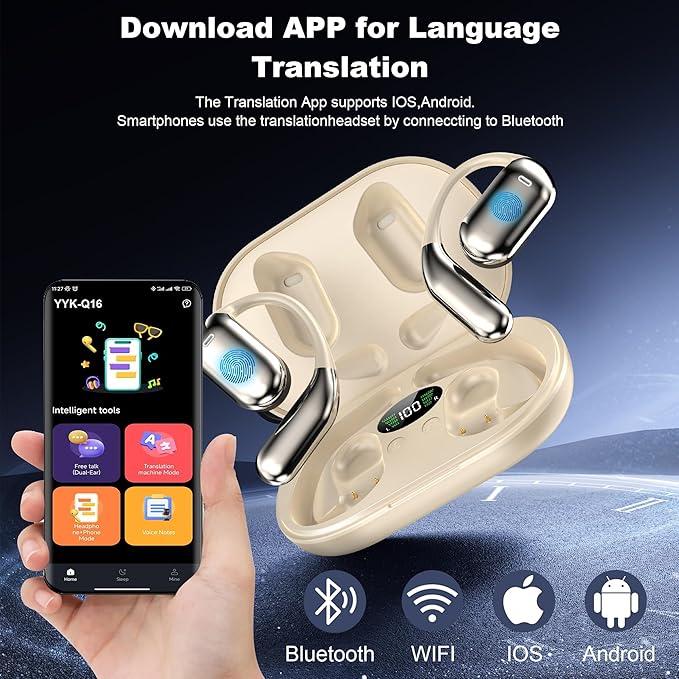 AI Language Translator Earbuds Real Time, 3-in-1 Translation Earbuds 134 Languages & Accents and Long Battery Life, HF Sound, Spanish/English Audífonos Traductores for Travel Business Learning, Beige