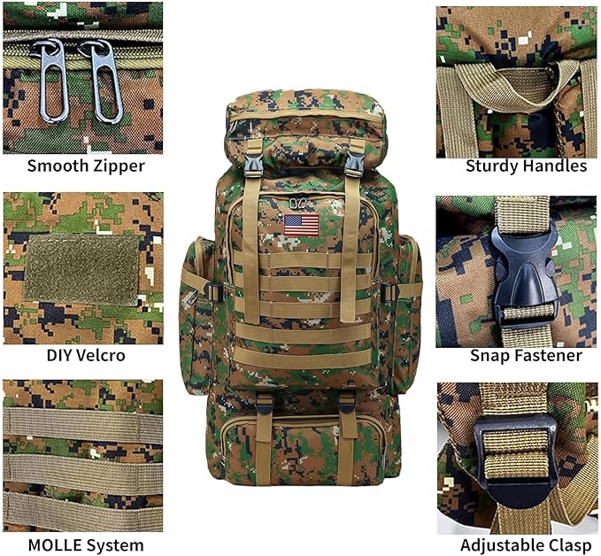 80L 2Pcs Hiking Backpack for Men with Sling Tactical Backpack - Rucksack Molle Military Tactical Waterproof Lightweight Camping Backpack 3 Day Assault Pack for Travel, Climbing, Backpacking