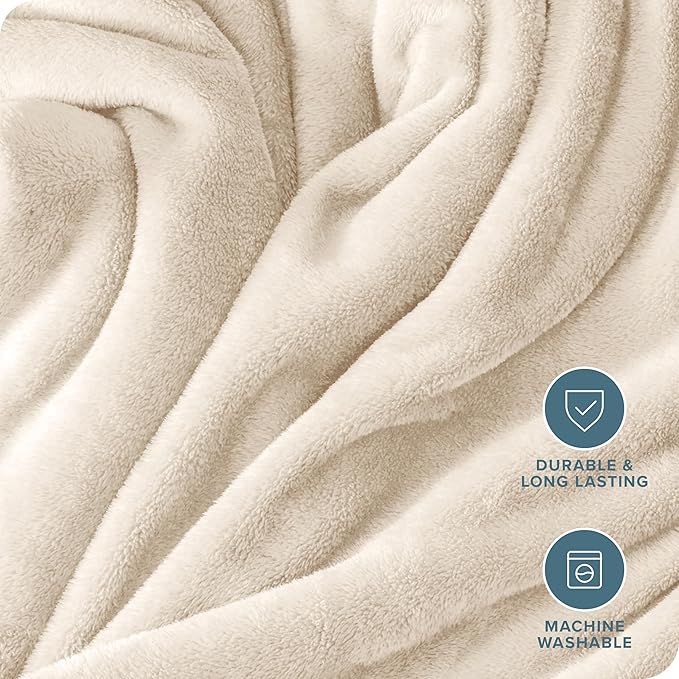 Bare Home Fleece Blanket - Kid Size - Ultra-Soft Lightweight for Bed, Sofa, and Couch - Luxury Microplush - Cozy Warm Blanket (Kid, Vanilla)