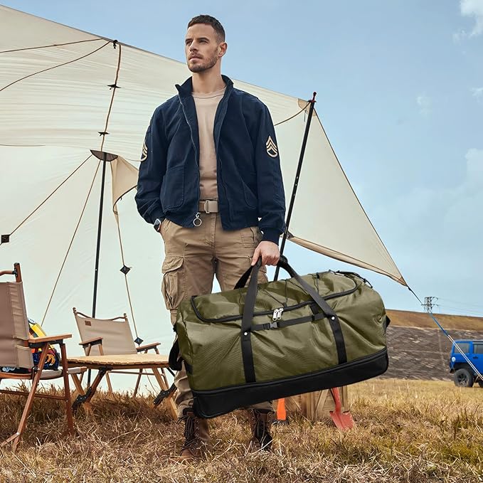 CONTAIL 32" Soft-Sided Rolling Duffle Bag with 2 Wheels,Expandable from 110L to 140L, Foldable Travel Duffel with Multiple Compartments,Army Green