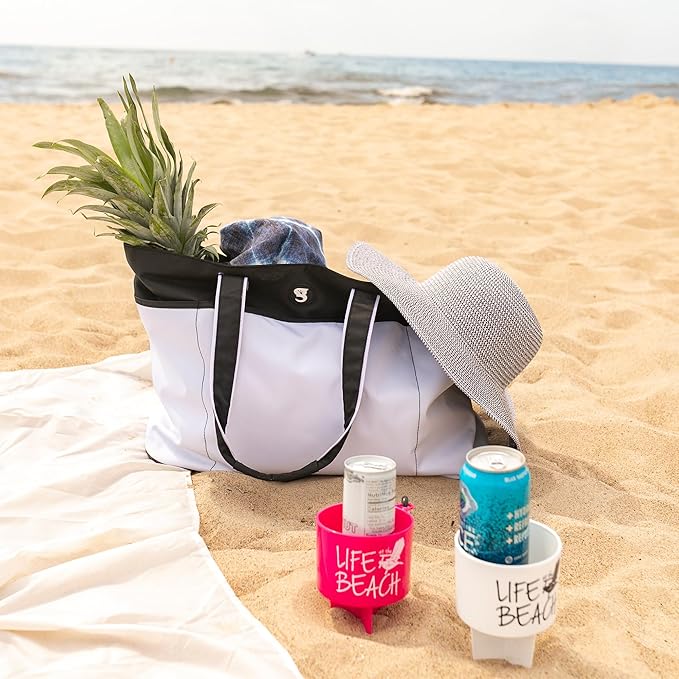 geckobrands Oversized Beach Tote – Large and Stylish Beach Bag with 4 Exterior Pockets and Zippered Internal Compartment