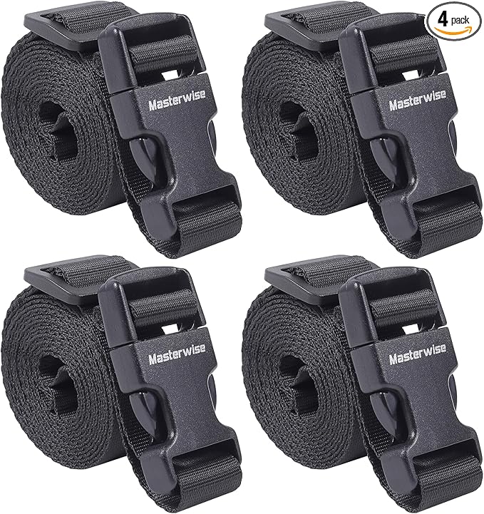 Buckle Straps with Clips, Adjustable Nylon Straps with Buckle, Packing Strap, Black 4 Pack (7’x1)