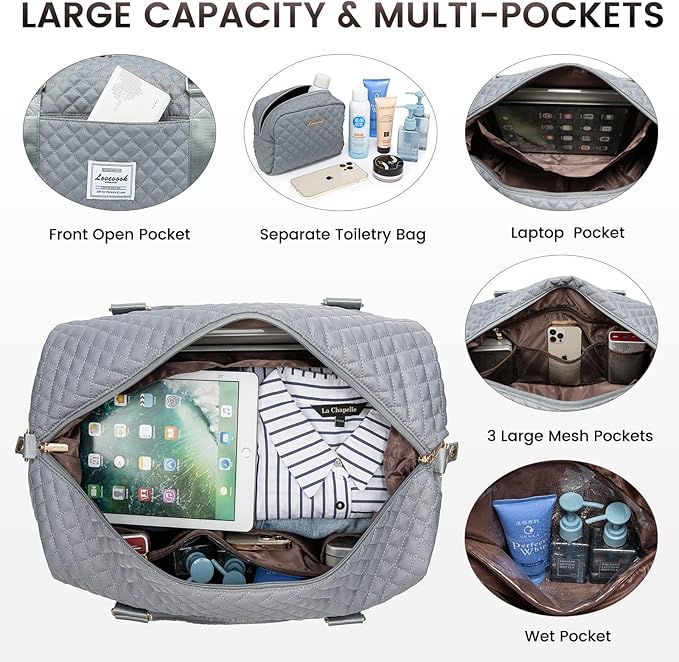 LOVEVOOK Travel Duffle Bag,Weekender Bags for Women with Shoe Compartment，Carry on Overnight Bag with Toiletry Bag,Gym Duffel Bag with Wet Pocket, Hospital Bags for Labor and Delivery