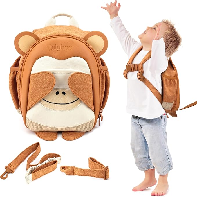 Lulyboo Toddler Harness Backpack with Detachable Leash, 5 Pockets & Insulated Lunch Bag - Safe & Stylish Kids Backpack for 1-7 Years, Animal Themed, Lightweight, Durable Travel & Outdoor Safety Gear