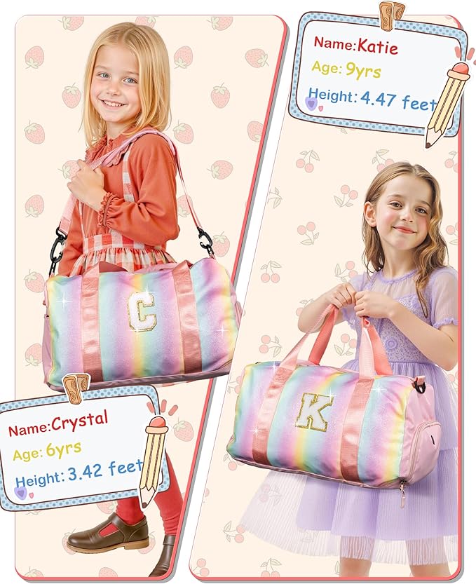 Girly Girl Stuff-Girl Gym Bag with Shoe Compartment, Kid Personalized Weekender Overnight Bags, Initial Travel Tote with Makeup Pouch, Gift Ideas for Niece Sister (Letter W)