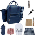 Truvelli Picnic Backpack for 4 with Blanket – 12-in-1 Insulated Picnic Basket Backpack Set with‬ Wine Holder, Cheese Board & Cutlery – Premium Picnic Back Pack for Family & Group‬ Adventures, Blue