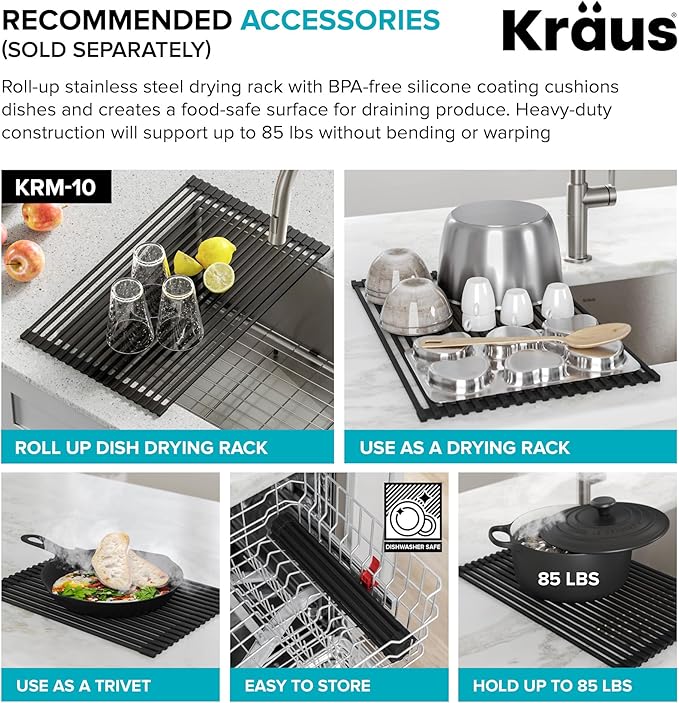 KRAUS Dex 33-inch Undermount 16 Gauge Stainless Steel Double Bowl Kitchen Sink, KA1UD33B