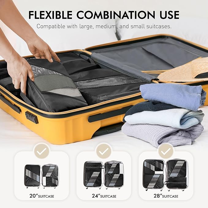 WVM Packing Cubes for Travel, 8 Set Luggage Organizer Bags with Shoe Bag, Toiletry Bag & Laundry Bag, Travel Accessories Essentials Packing Organizer, Black