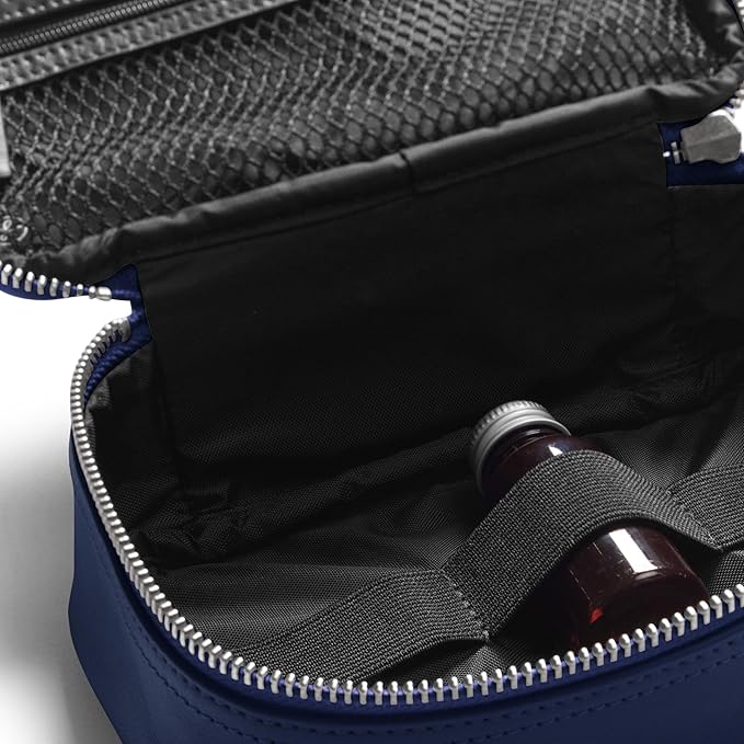 Leatherology Navy Blue Small Travel Organizer - Zipped mesh storage pocket, elastic loops for organization, compact travel size