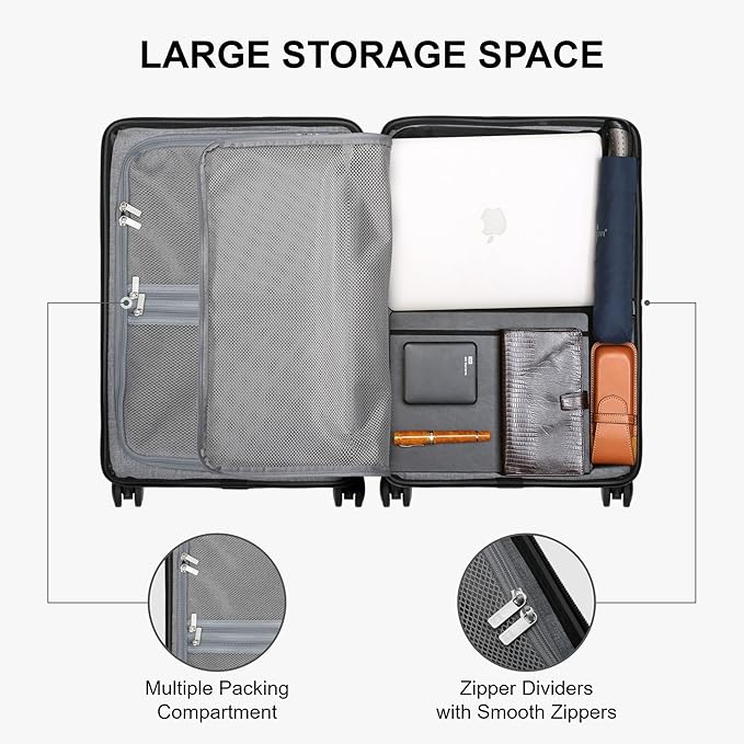 LEVEL8 Elegance Carry-on Suitcase, 20 Inch Carry on Luggage, Hardside Large Suitcases with Wheels, Tavel Bag with Tsa Lock, Black