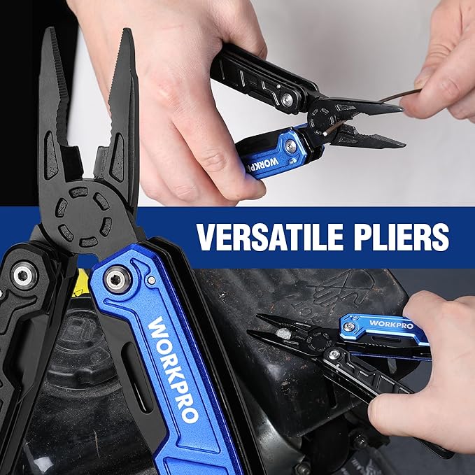 WORKPRO Multitool-11 in 1 Camping Tools with Mini Hammer-EDC Gear Multi Tools Hammer with Safety Lock and Pouch-Mini Multitools Gifts for Men and Women-Camouflage