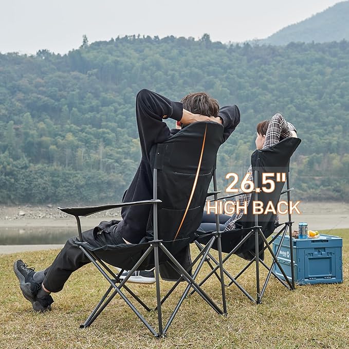 EVER ADVANCED Folding Camping Chair for Outside with High Back Padded Oversized Lawn Chairs Folding Lightweight Sturdy Steel Portable Outdoor Camp Chair for Adults