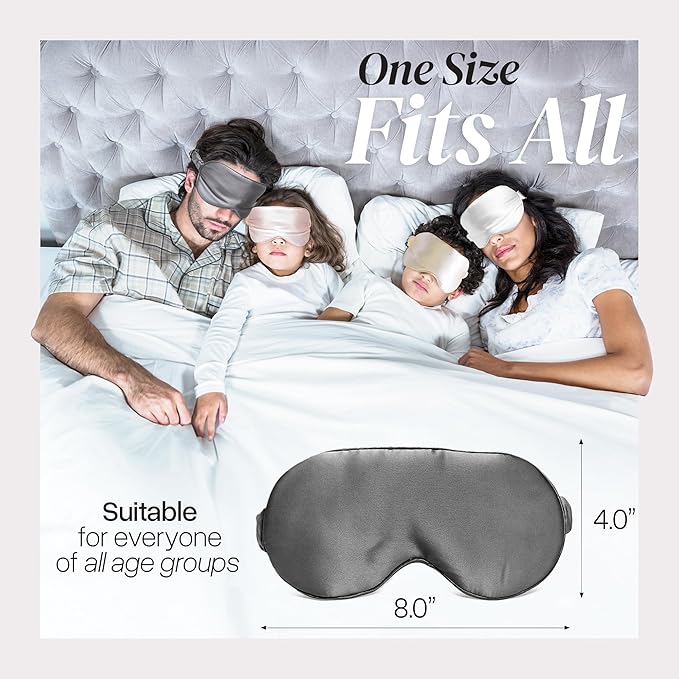 Silk Sleep Mask - Luxurious 100% Pure Mulberry Silk Eye Mask for Restful Sleep and Travel, Hypoallergenic, Cooling, Total Blackout, Adjustable for Women & Men (Charcoal Grey)