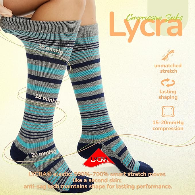 Merino Wool Compression Socks for Women Men, 15-20 mmHg Knee High Socks for Flying, Travel, Running