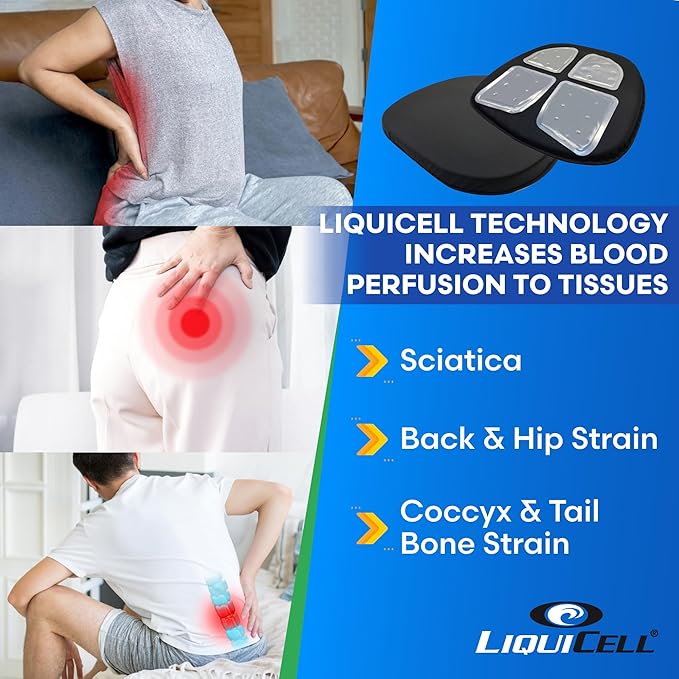 Original Seat Cushion - Liquicell Membrane Technology for Pressure Relief, Tailbone Pain, Sciatica, Hip & Lower Back Pain - Long Sitting on Car Seat, Office/Home Chair (18" W x 17" x 3")