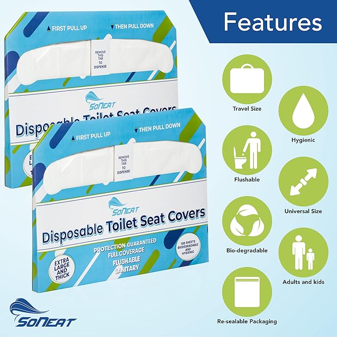 Disposable Toilet Seat Cover - 200 Sheets of XL Half Fold Flushable Paper Toilet Seat Liners for Commercial and Public Facilities, Premium Portable Potty Covers for Kids, Colorful (2 Pack)