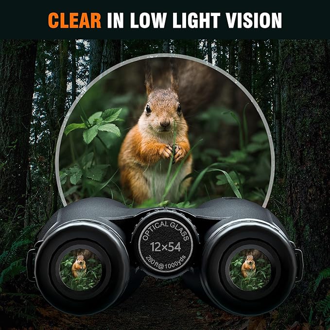 12x54 HD Binoculars for Adults High Powered - Large View BAK4 Prism Binoculars with Clear Low Light Vision - Lightweight Waterproof Binocular for Bird Watching Cruise Travel Hiking Concert Stargazing