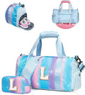 Kindergarten Gift Ideas-Girl Gym Bag with Shoe Compartment, Kid Personalized Weekender Overnight Bags, Initial Travel Tote with Makeup Pouch, Niece Girls Birthday Gift (Letter L)