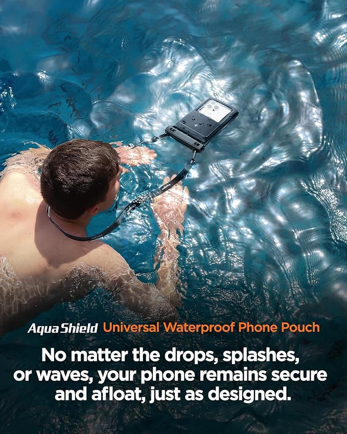 Spigen Aqua Shield 2 Pack Floating Waterproof Phone Pouch A611P for All Phones with Detachable Lanyard, Travel Essentials for Outdoors Activities, Kayak/Cruise/Beach - Black