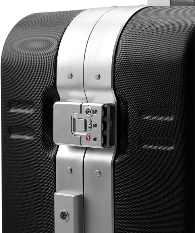 D_b_ Ramverk Pro Medium Check-In 25 Inch Hardside Luggage Extra Protection Aluminum Frame, Silent 360 Spinner Wheels, TSA Lock, Interior Laptop Compartment - Silver Frame/Black