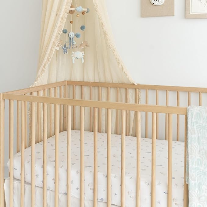 Crane Baby 100% Cotton Animal Nursery Sheet with Jellyfish Design, Neutral Crib Sheets, Fitted Toddler Sheet, 28" x 52"Standard Size Sea Life Crib Sheet