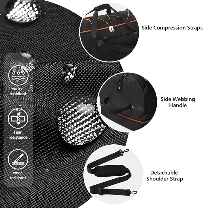Rolling Duffle Bag with Wheels,110L/140L Expandable Soft-Sided Foldable Duffle Bag with 2 Rubber Wheels,Packable 32” Rolling Carry-On with Multi-Pockets & Compartments (Black Orange)