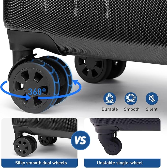 KYME Suitcase Hardshell With Double Spinner Wheels, PC+ABS TSA Lock Travel Luggage (Black, 24" Checked)