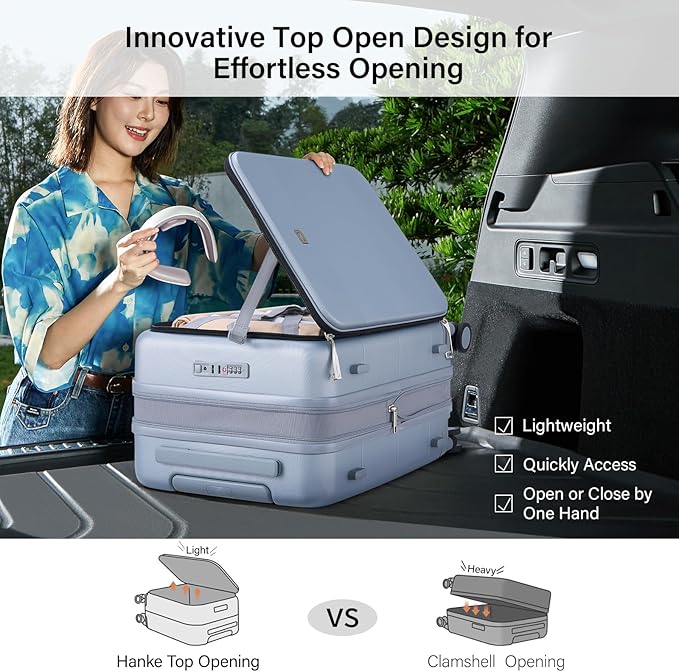 Hanke Hardside Expandable Carry On Luggage, 20 Inch Top Opening Trunk Luggages with Spinner Wheels, All-PC Hard Shell Carry-On Suitcase, Lightweight & TSA Airline Approved (Grey, 46L)