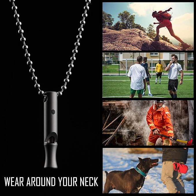 KeyUnity Titanium Emergency Whistle with Metal Lanyard, 120dB+, One-Piece Outdoor Survival Whistle, Ultra-Light, Rustproof